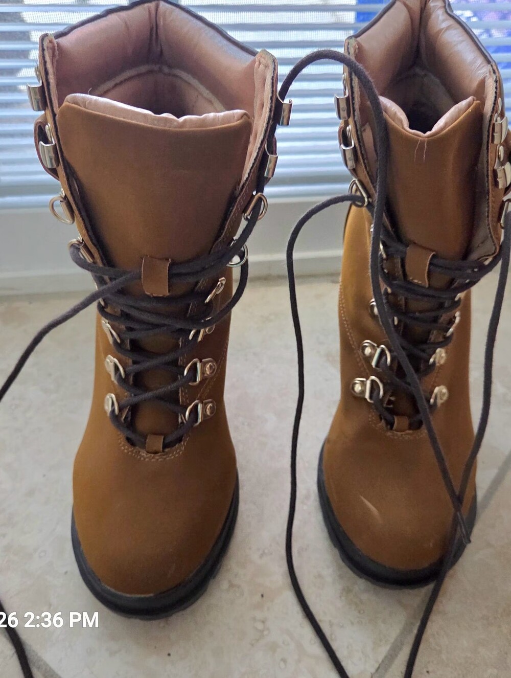 Women's Brown/ Tan ace-Up Boots 4" Heel